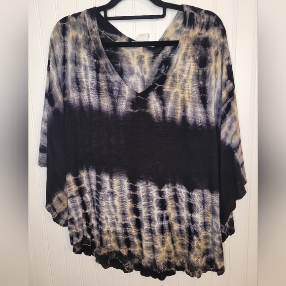 MoaMoa black/tan oversized tie dye top sz 1X - Picture 1 of 4
